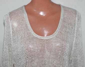 Light Gray Sheer Knitted Linen Long Sleeve Sweater Size M
