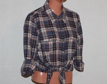 Cotton checked  blouse, Shirt with pockets and snaps, Size L