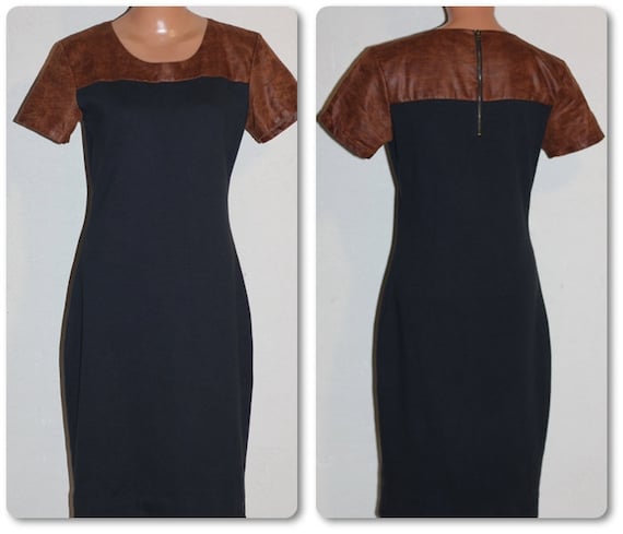 Dark Blue Brown Jersey Elegant Tight-fitting Cotton Dress Size M - Etsy