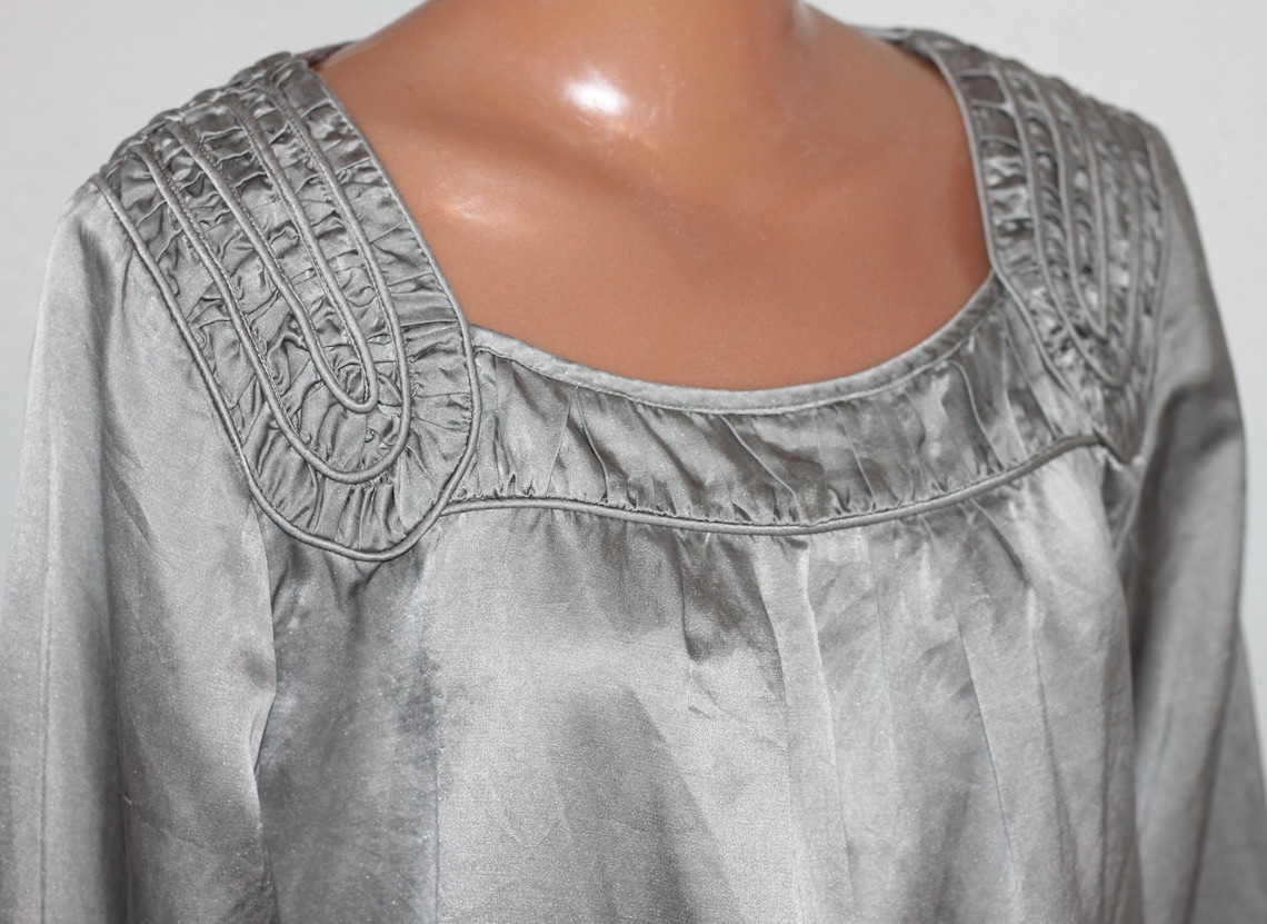 Silk cotton blend blouse, Vintage gray blouse, Size M/L, foto 3 di 5