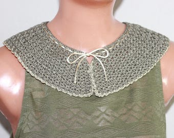 Khaki Handmade Crocheted Viscose Collar with Tie Cord