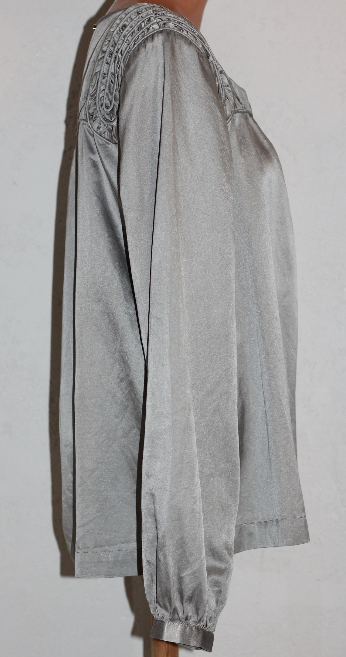 Silk cotton blend blouse, Vintage gray blouse, Size M/L, foto 4 di 5