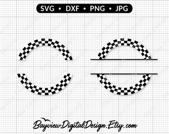 Split Checkered border CUT file, Check clipart SVG, Checkerboard monogram, Name frame, Circle LOGO Split frame decal, Racing logo, Laser svg