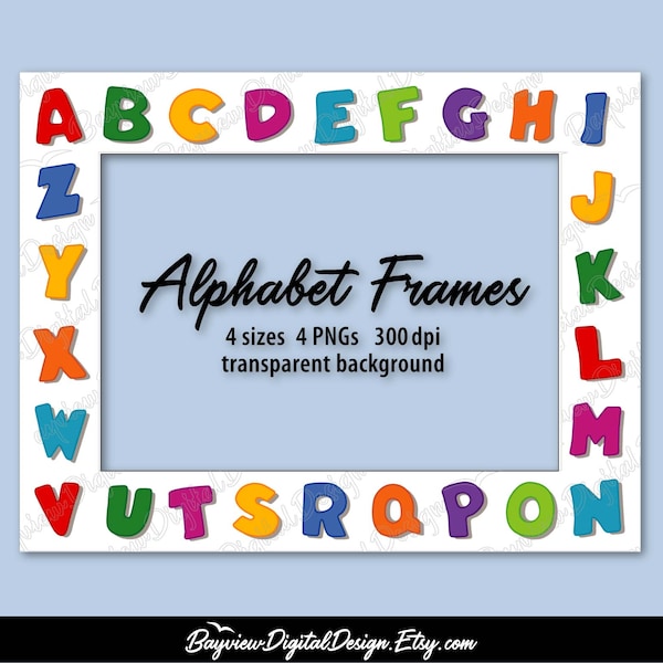 Alphabet Frames PNG, School Border Clip Art, Kindergarten SUBLIMATION Print, Preschool Cut File, Daycare Clipart, ABC Playschool Photo Frame