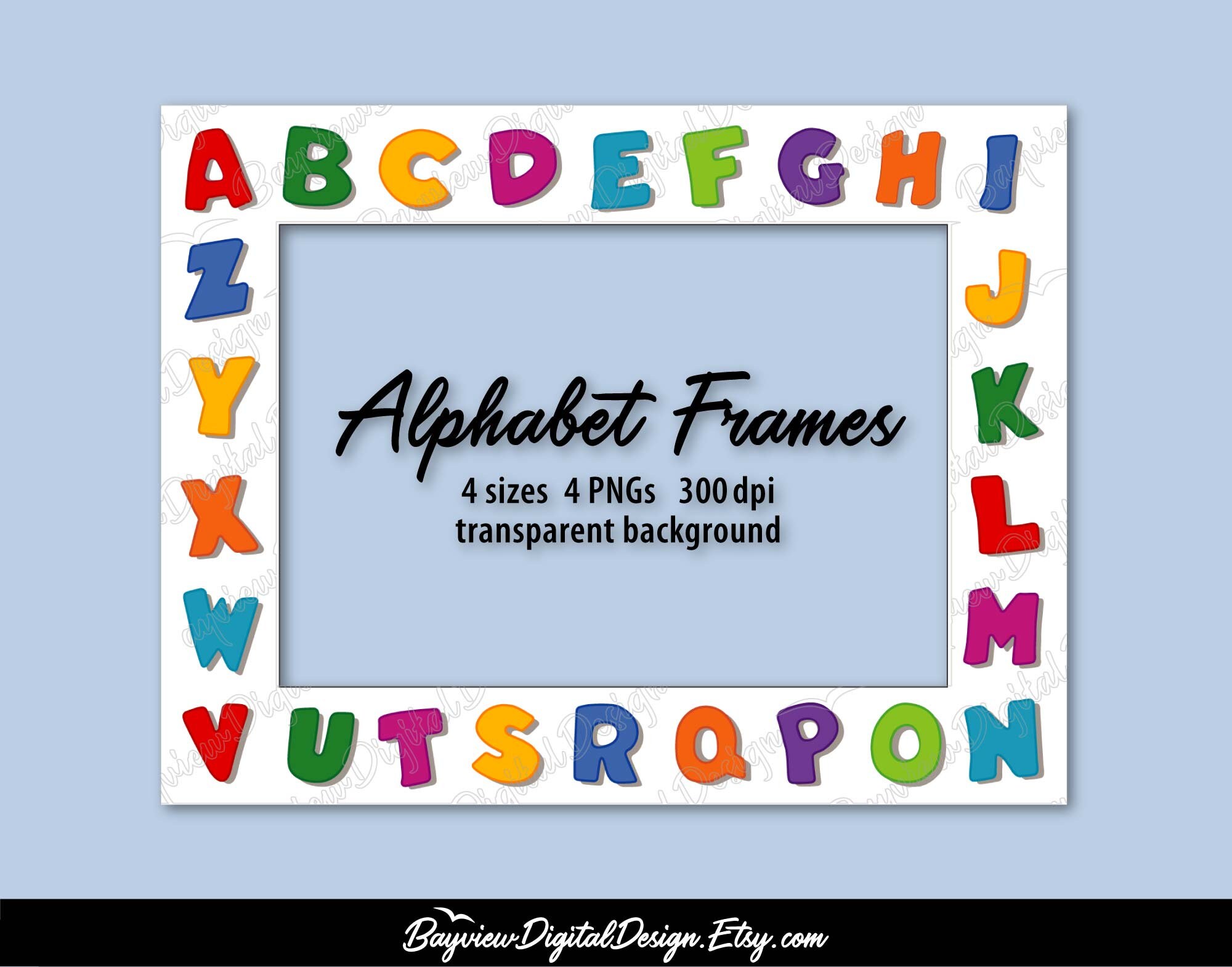 Alphabet Frames PNG, School Border Clip Art, Kindergarten SUBLIMATION