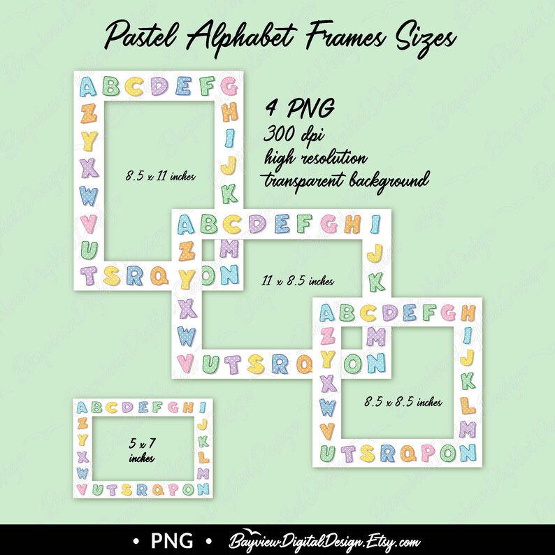 Baby Frame Clip Art, Nursery Alphabet SUBLIMATION Print, Pastel ...