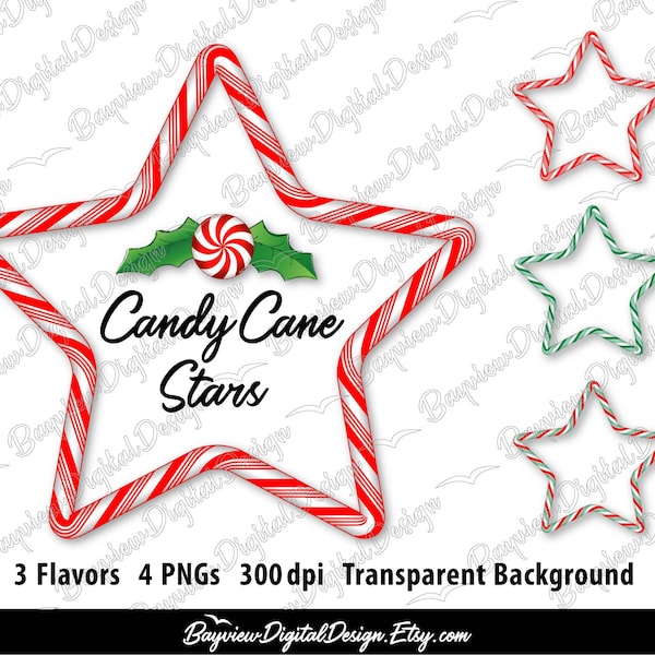 Candy Cane Stars Clip Art, Merry Christmas Photo Frame, Candy Cane Star PNG, Christmas Printable, Holiday CUT File, Peppermint Holly Trim