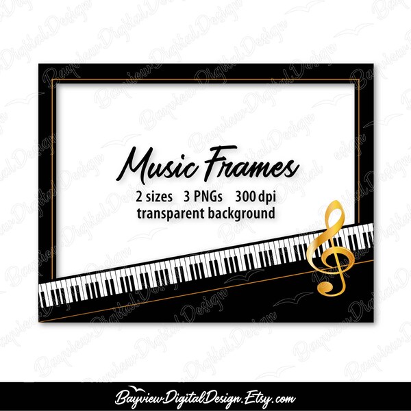 Piano Keyboard Clip Art, Concert Poster PNG, Gold Treble Clef CUT File, Music Picture Frame, Ebony and Ivory Print, Music Festival Border