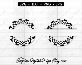 Split Check Circle Frame SVG,  Check racing CLIPART,  Checkered border cut file, Name frame sticker, Circle racing LOGO, Monogram, Laser svg