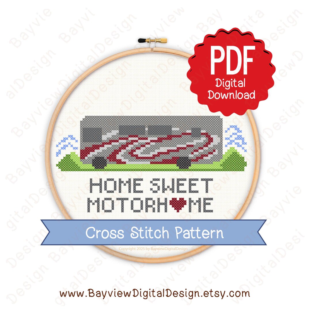 Crosstitch Rv Pattern Home Sweet Motorhome Cross Stitch Pattern: Modern RV (PDF Pattern) - Etsy