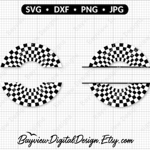 Peut inclure: Un design de monogramme divisé en damier noir et blanc avec une forme de demi-cercle. Le design est parfait pour créer des cadeaux personnalisés pour les passionnés de voitures.