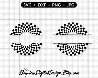 Split Circle racing CLIP ART, Checkered border CUT file, Racing Name Frame, Logo label, Checkerboard monogram, Check Name Sticker, Laser svg