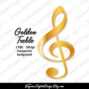 Golden Music Clip Art, Gold Treble Clef CUT File, Sheet Music PNG, Gilded Music Notes, Musical Symbol Sublimation Print