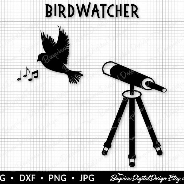 Birdwatcher Telescope SVG, Bird Lover CLIPART, Bird Nerd CUT files, Birding sticker, Birder decal, Nature Lover png, Bird bundle printable