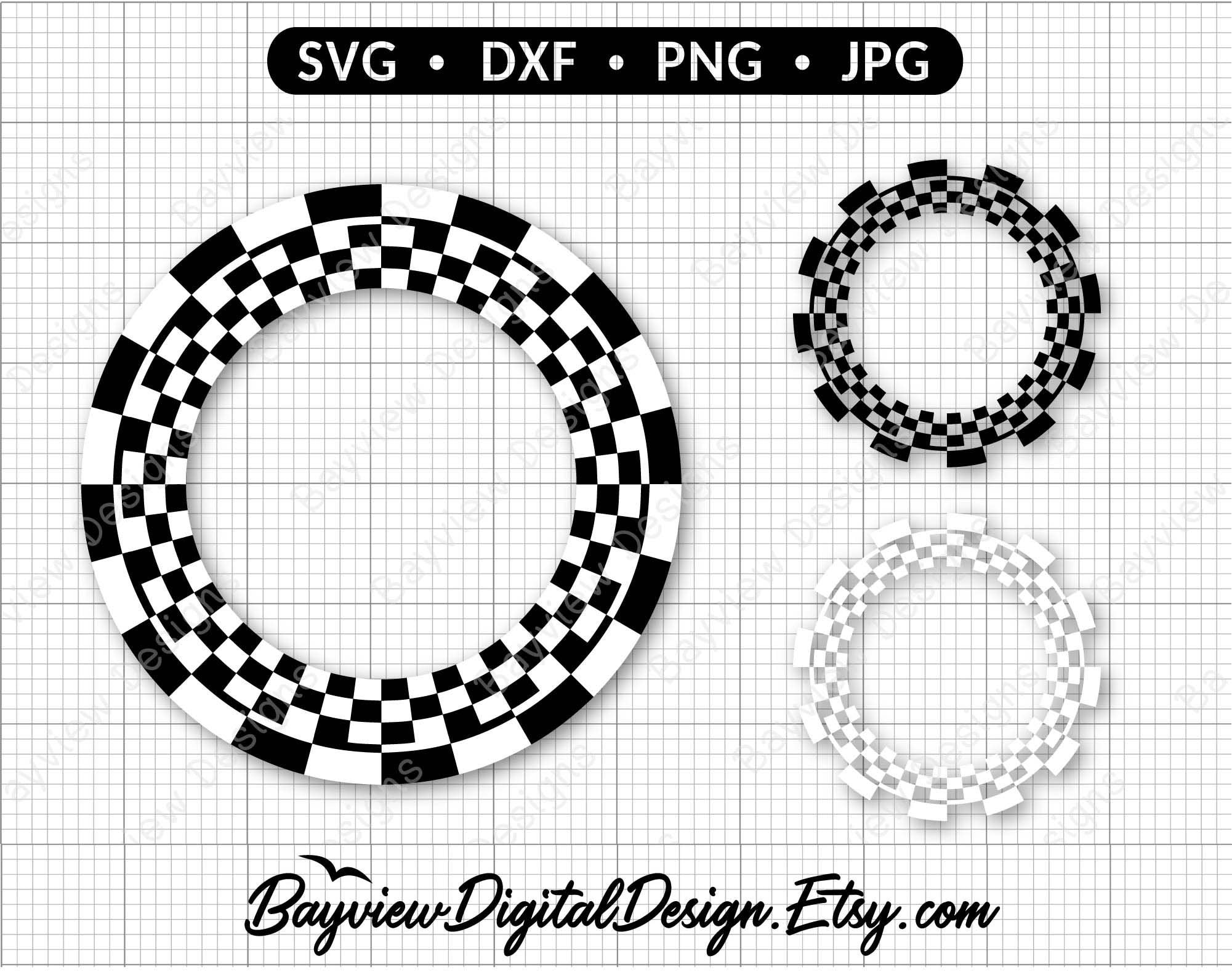 Checkerboard printable PNG, Check Circle Frame SVG, Checkered border cut file, Check racing CLIPART, Check sticker, Check Logo, Laser svg