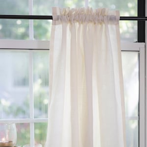 Linen curtains ANTIQUE OFF white| linen cafe curtains for kitchen|1 panel with header