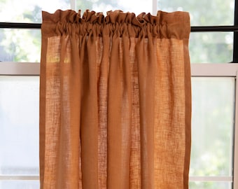 Linen curtains CINNAMON| linen cafe curtains for kitchen|1 panel with header| rust