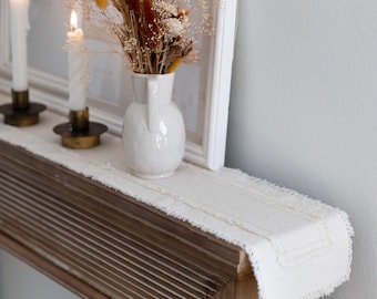 Farmhouse Fireplace Mantel Decor – Rustic Narrow Cotton Runner – Fall Shelf Scarf Handmade in USA