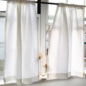 Linen cafe curtains simple whiteKitchen curtains1 panel image 2