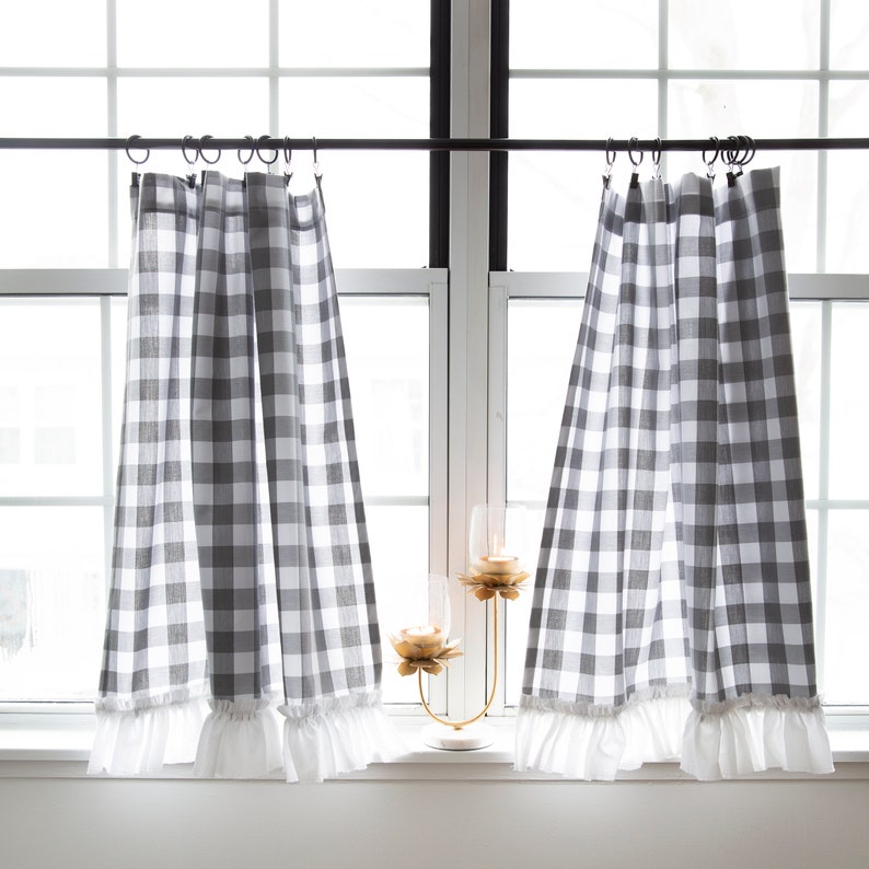 Cafe Curtains Farmhouse Buffalo Plaid Grey 1 PANEL Etsy