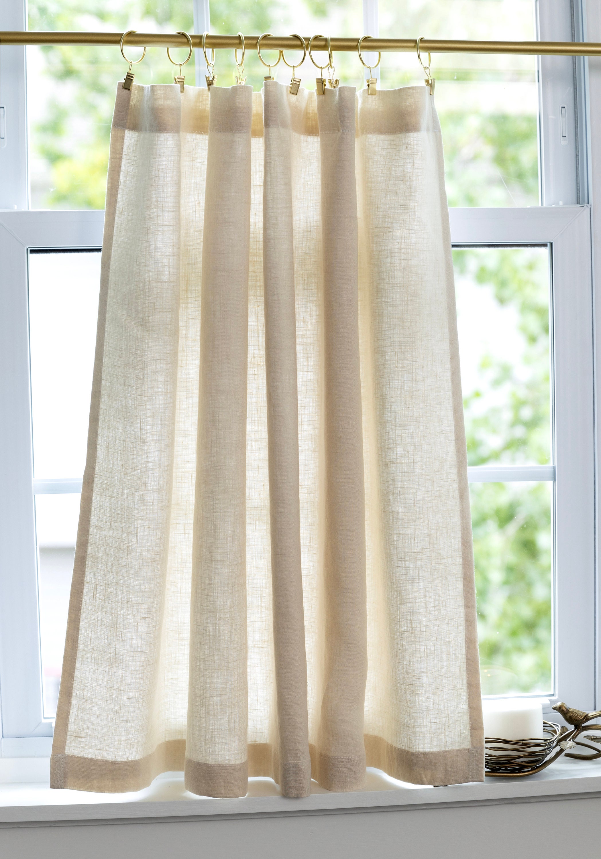 Linen Cafe Curtains LINED| LIGHT BEIGE Neutral|kitchen Curtains