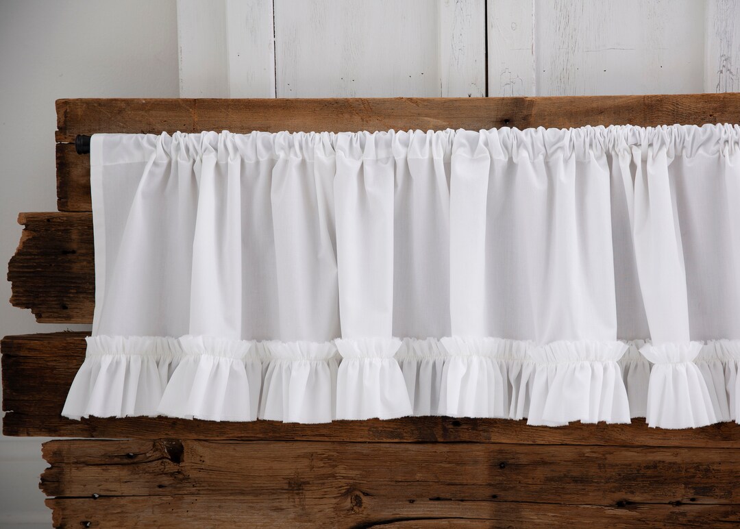 Window Valance Farmhouse With Rufflekitchen Cotton Curtainwhite