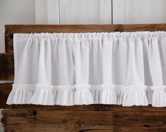 Window valance farmhouse with RUFFLE|kitchen cotton curtain|white valance|shabby chic curtains