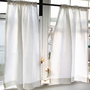 Linen cafe curtains simple whiteKitchen curtains1 panel image 5