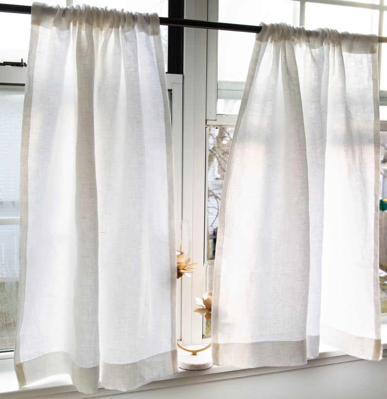 Linen cafe curtains simple whiteKitchen curtains1 panel image 5