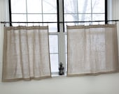 Natural linen cafe curtains|Short curtains|Rustic kitchen curtains|1 panel