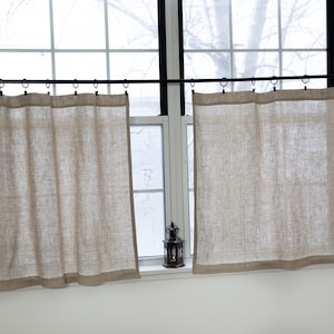 Natural linen cafe curtains|Short curtains|Rustic kitchen curtains|1 panel