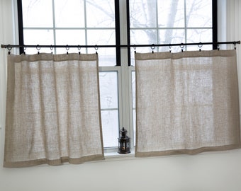 Natural linen cafe curtains|Short curtains|Rustic kitchen curtains|1 panel