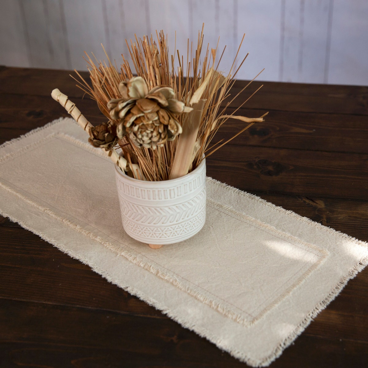 Handmade Cream Cotton Farmhouse Table Runner With Frayed Edges - Etsy