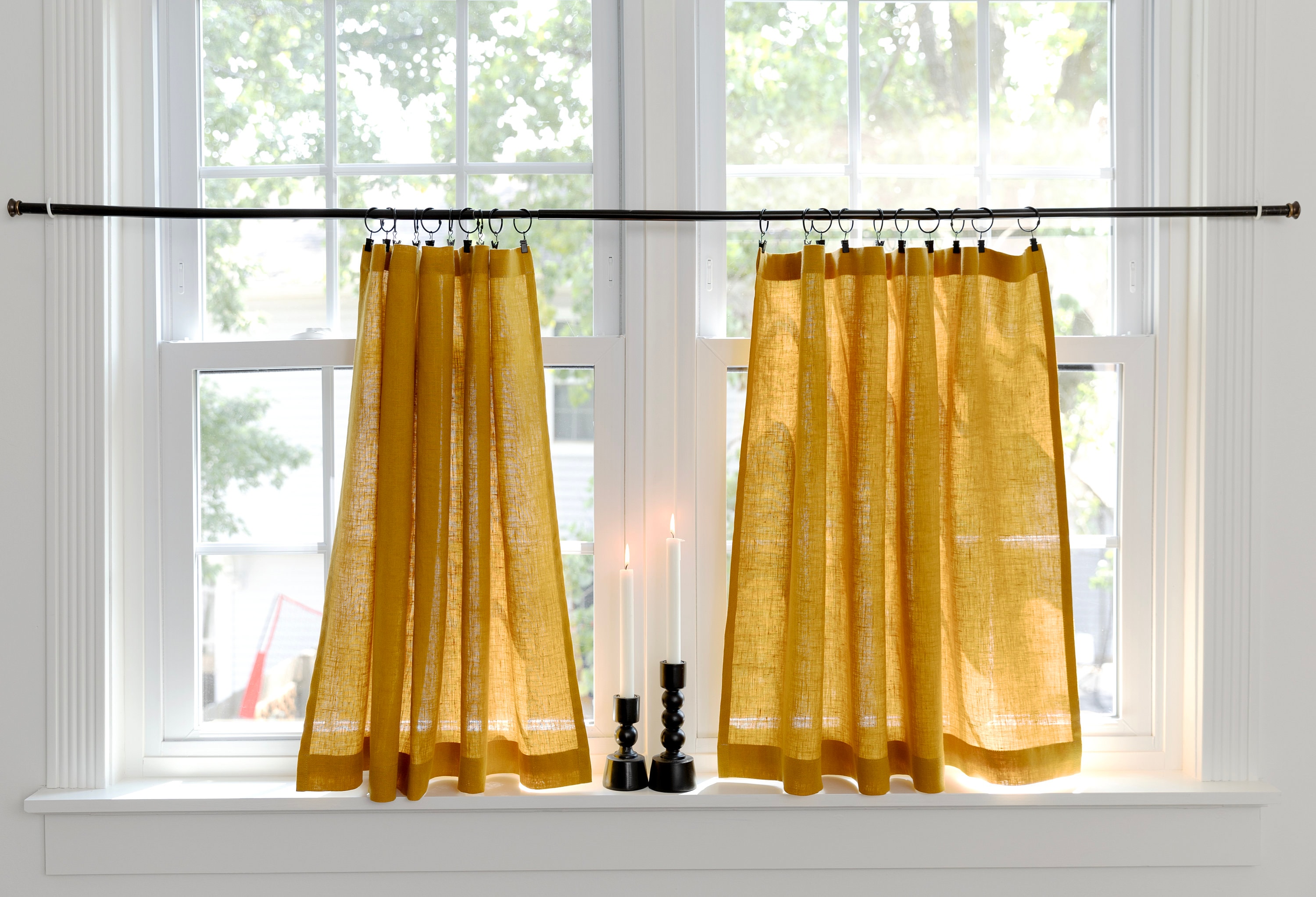 Linen cafe curtains| MUSTARD| short curtains|Kitchen curtains|1 panel light filtering