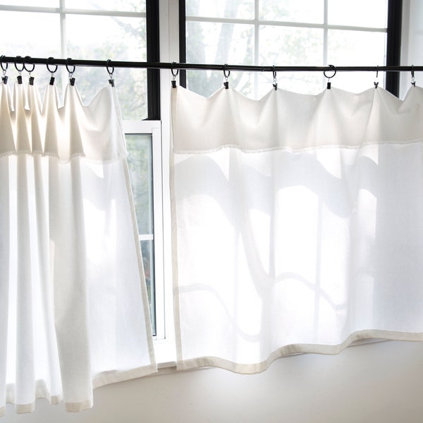 White curtains|Farmhouse curtains frayed edge|Drop cloth style|Small boho curtains|1 panel