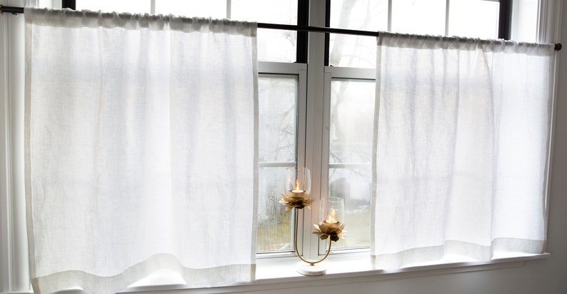 Linen cafe curtains simple whiteKitchen curtains1 panel image 3