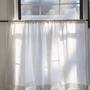 Linen cafe curtains simple whiteKitchen curtains1 panel image 7
