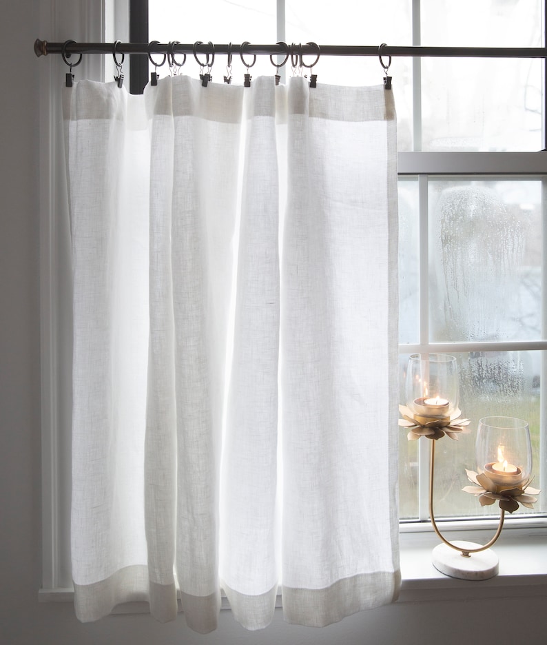 Linen cafe curtains simple whiteKitchen curtains1 panel image 3