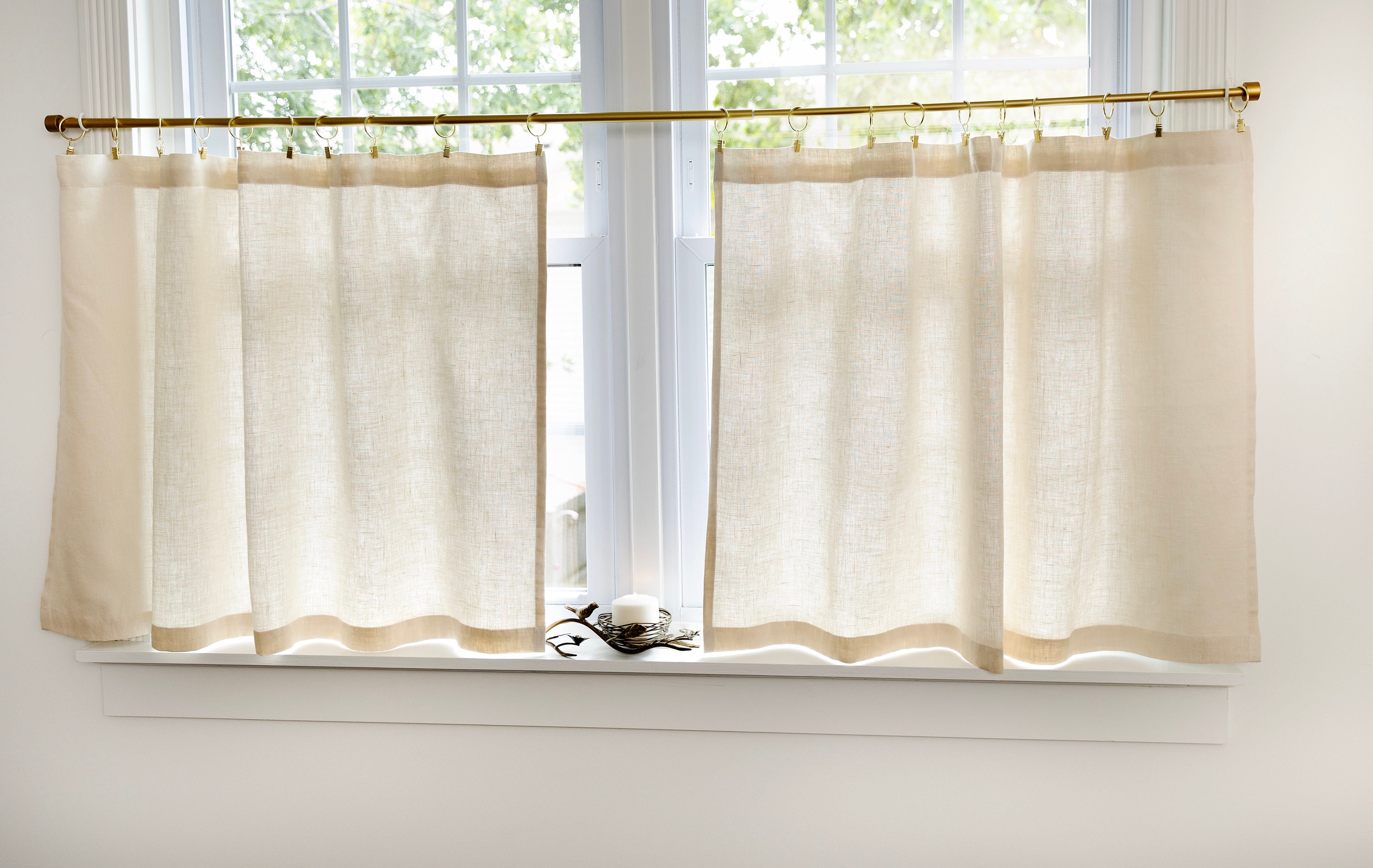 Linen Cafe Curtains LINED| LIGHT BEIGE Neutral|kitchen Curtains