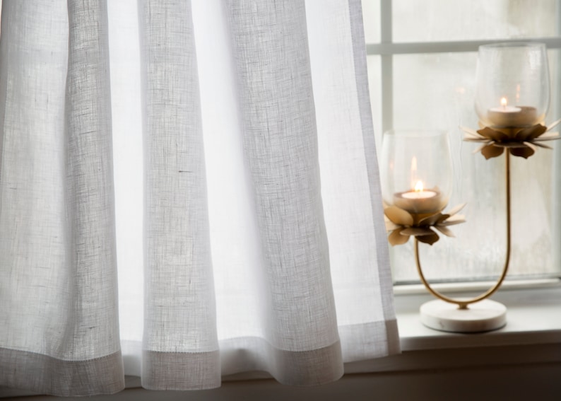 Linen cafe curtains simple whiteKitchen curtains1 panel image 5