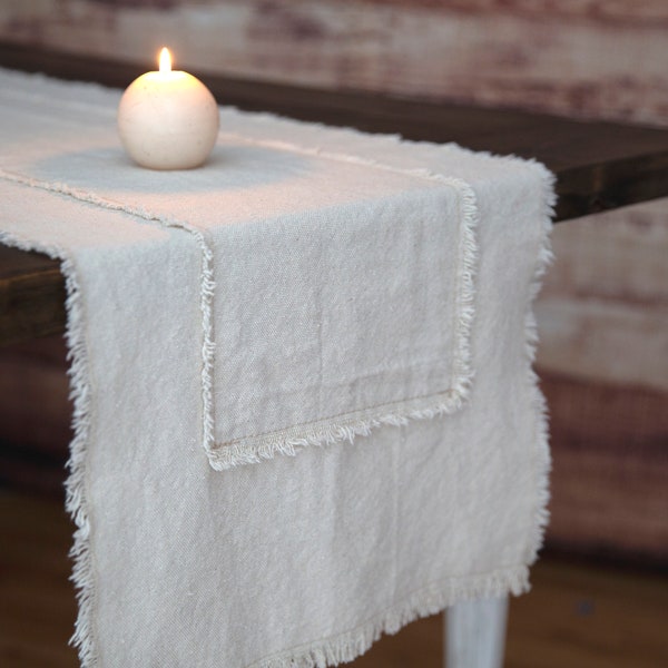 Rustic Farmhouse Table Runner – Neutral Sandy Beige Cotton Fall Decor, Thanksgiving Table Runner, Christmas Table Decor