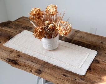 Rustic table runner|frayed edges|small handmade farmhouse Christmas table runner