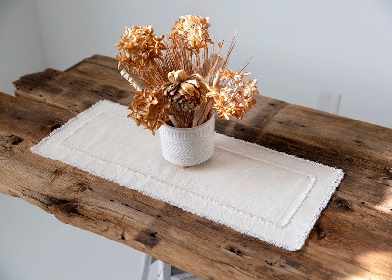 Rustic table runner|frayed edges|small handmade farmhouse table runner|holiday runner|gift for her,neutral sandy beige