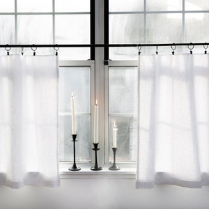 Lined Linen Cafe Curtain – Custom White Linen Kitchen Curtain, Privacy Short Curtain Panel, Rod Pocket, LINED 1 panel