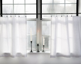 Linen cafe curtains LINED| pure white|Kitchen curtains| bathroom short curtains/ 1 panel