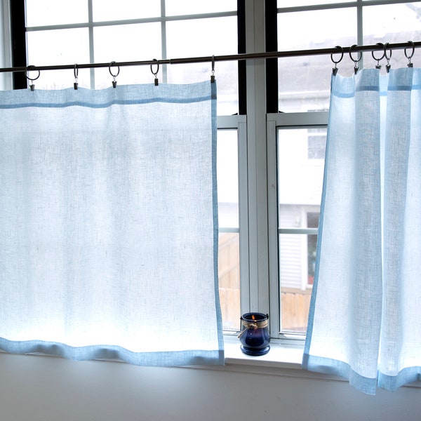 Linen cafe curtains|Blue linen|Kitchen curtains|1 panel