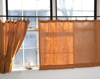 Linen cafe curtains| cinnamon kitchen curtains|Kitchen curtains|1 panel|rust curtains