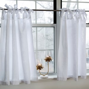 Linen cafe curtains| white linen curtain with ties|Kitchen curtains|1 panel