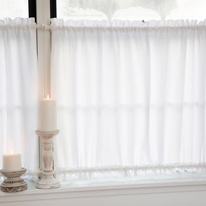 White linen curtains| linen cafe curtains| kitchen curtains with top and bottom rod pocket|1 PANEL|sidelight curtains