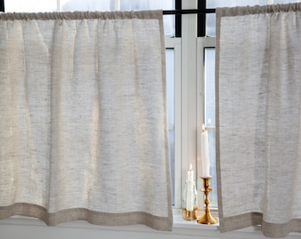 Natural MIX linen cafe curtains|Short curtains|Rustic kitchen curtains|1 panel